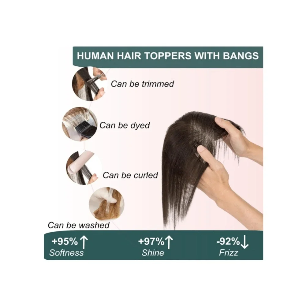 Clip in Bangs 100% Real Human Hair Extensions Dark Brown 12 Inch Topper Brunette